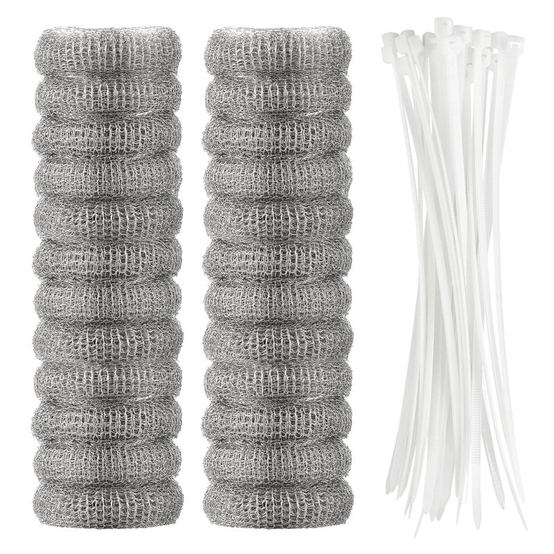 suoundey 24 Pieces Lint Traps Washing Machine Stainless Steel Lint Snare Traps Laundry Mesh Washer Hose Filter with 24 Pcs Cable Ties - Image 1